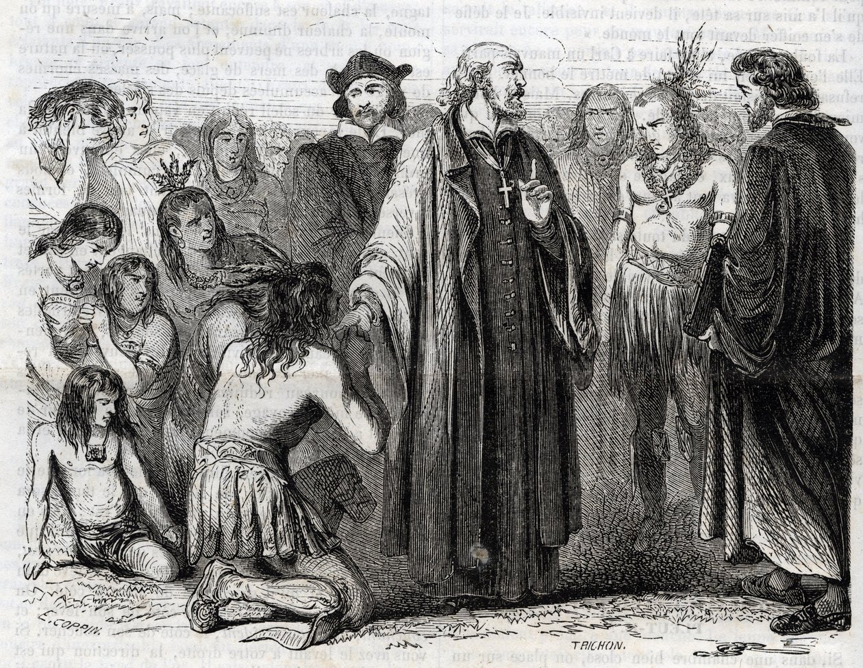 Bartolome de las Casas (1484-1566) domonkos pap, az indiánok misszionáriusának ábrázolása” (Bartolome de las casas dominikánus szerzetes és az indiánok védelmezőjének portréja – 1860-as metszet alkotó: Unknown artist