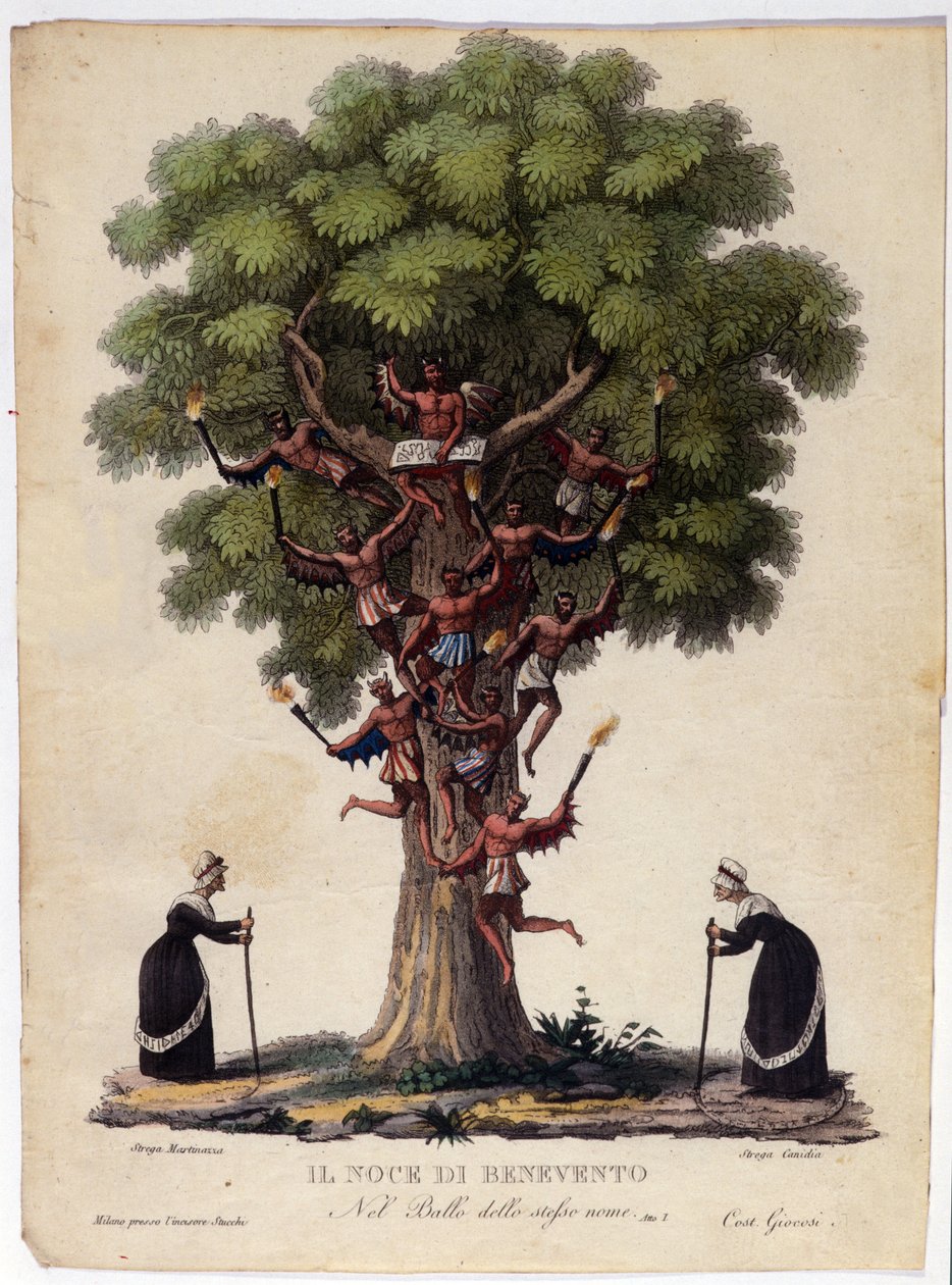 A Benevent dió, a boszorkányok és a démonok ábrázolása annak a legendájának a bemutatása, amely Franz Xaver Sussmayr (1766-1803) osztrák zeneszerző „Il noce di Benevento” című balettjét ihlette. századi illusztráció alkotó: Unknown artist