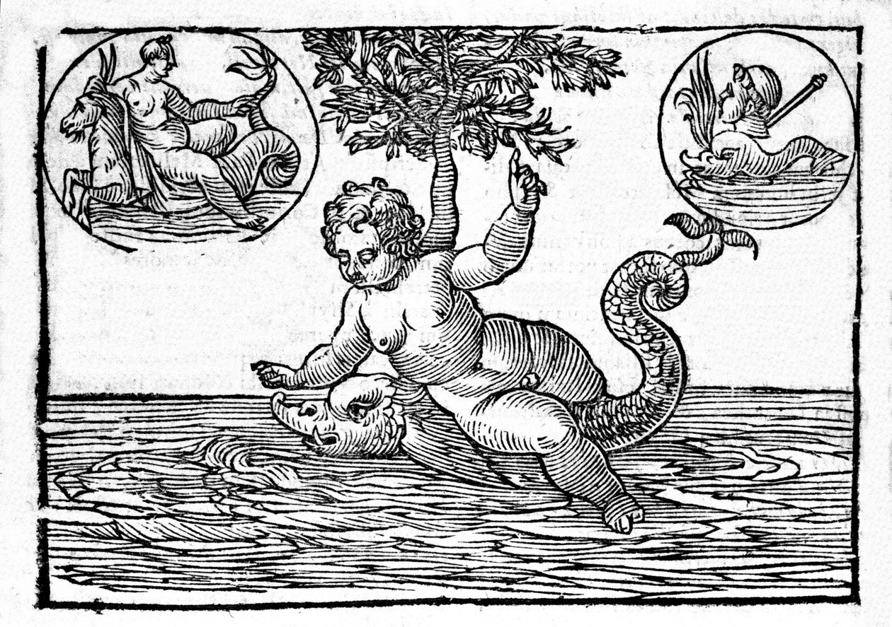 Ino, a tenger istene és fia, Palemon ábrázolása. Metszet Natalia gróf "Mitológiája és meséiből". 1637 alkotó: Unknown artist
