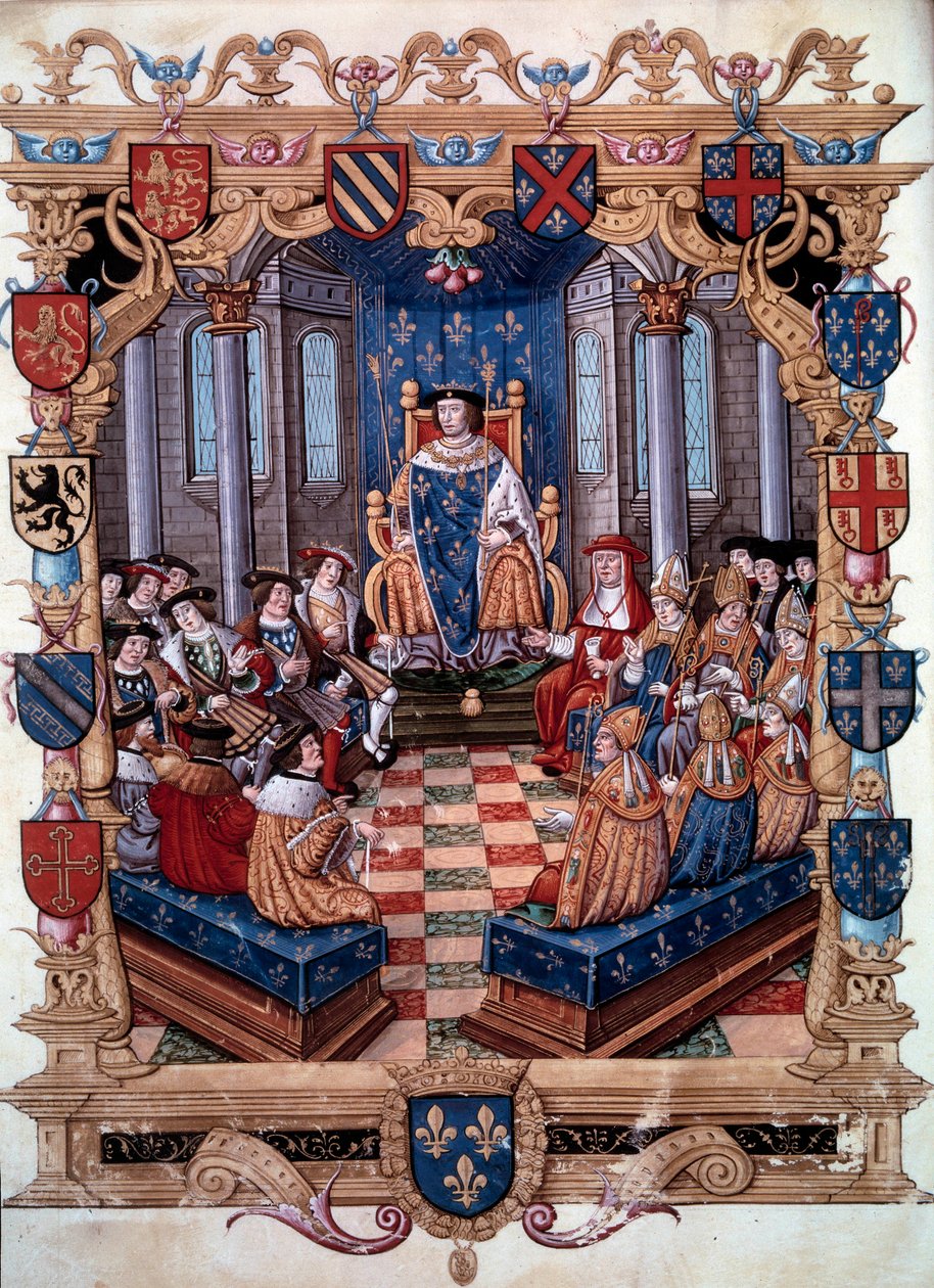 I. Ferenc király (1494-1547) ábrázolása veszi körül tizenkét társát. Egy miniatűrből. 16. század. Chantilly, Conde Múzeum alkotó: Unknown artist