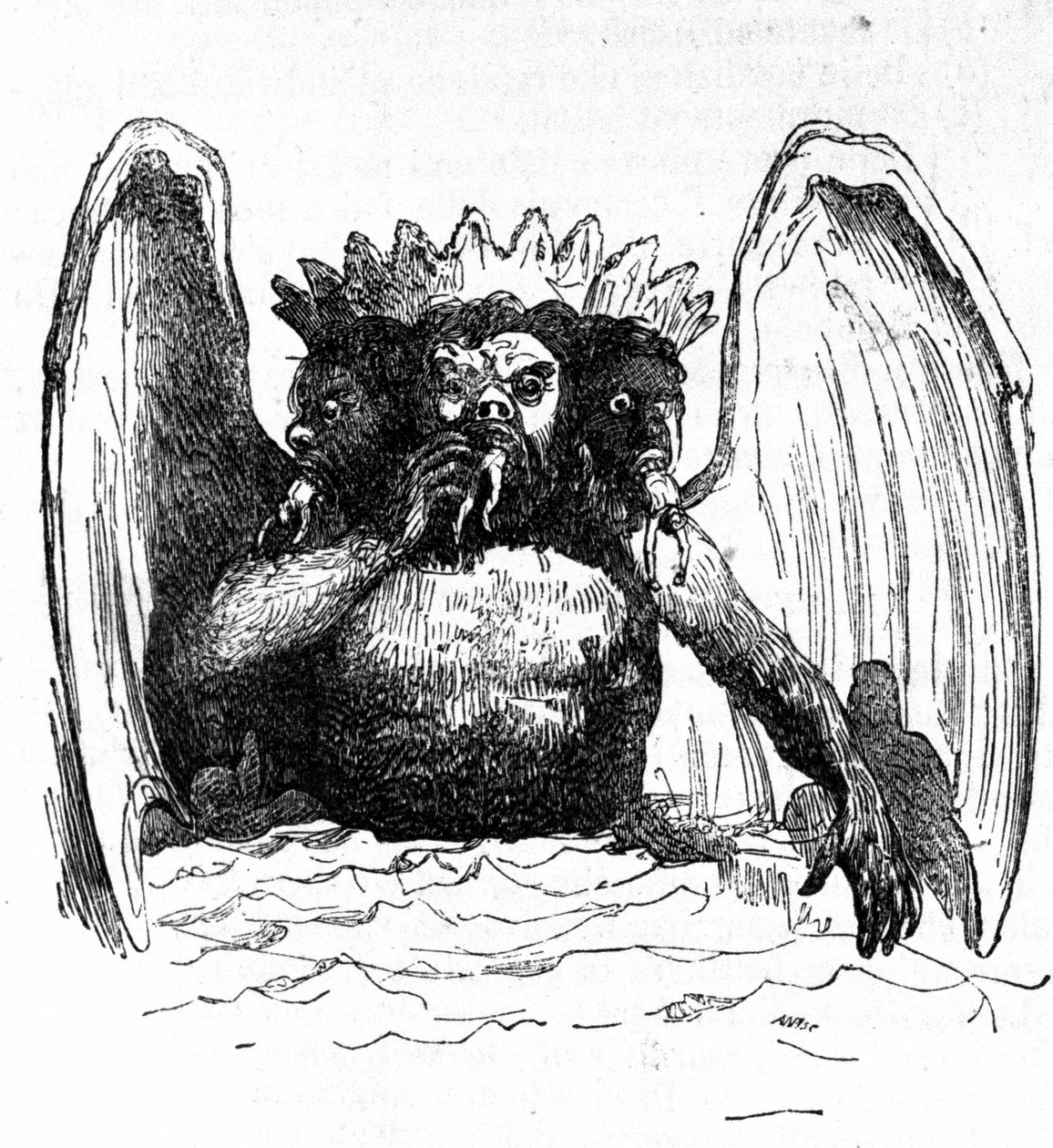 Lucifer ábrázolása Dante poklában, amely felemészti az elátkozottakat. alkotó: Unknown artist