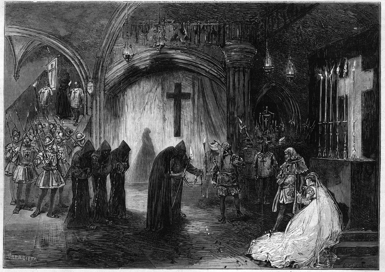 A „Marie Tudor” dráma három napos és Victor Hugo prózájának bemutatása a párizsi Theatre de la porte Saint Martinban (Saint-Martin) 1873-ban. alkotó: Unknown artist