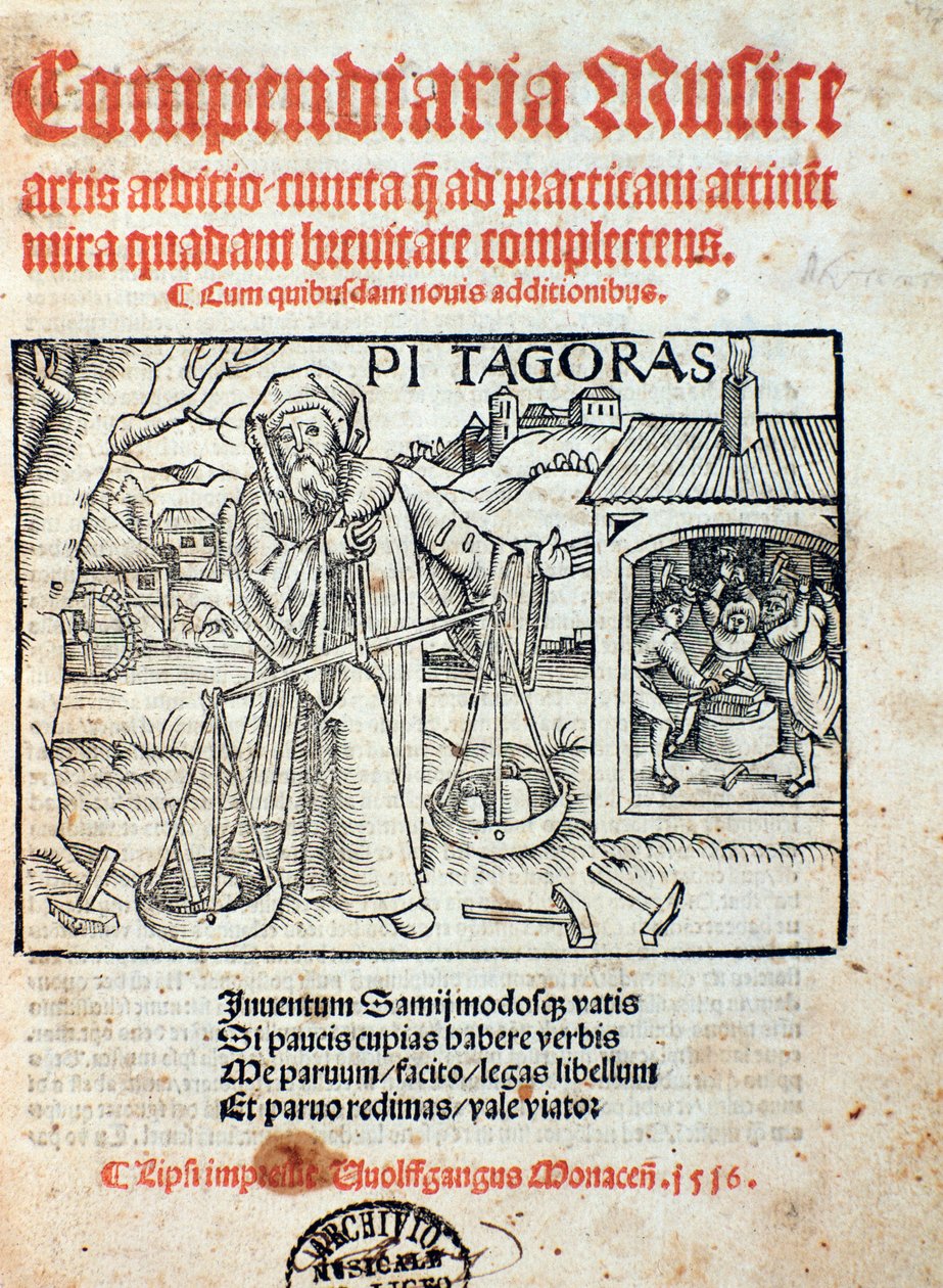 Pythagoras ábrázolása a Compendiara musica-ból (1516) alkotó: Unknown artist