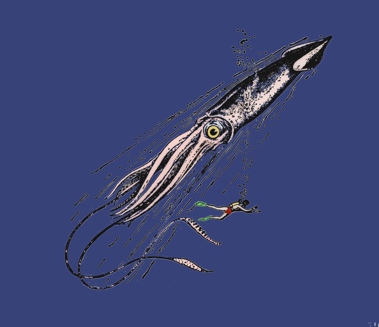 Egy óriási tintahal (Architeuthis) ábrázolása emberi léptékben. 19. század alkotó: Unknown artist