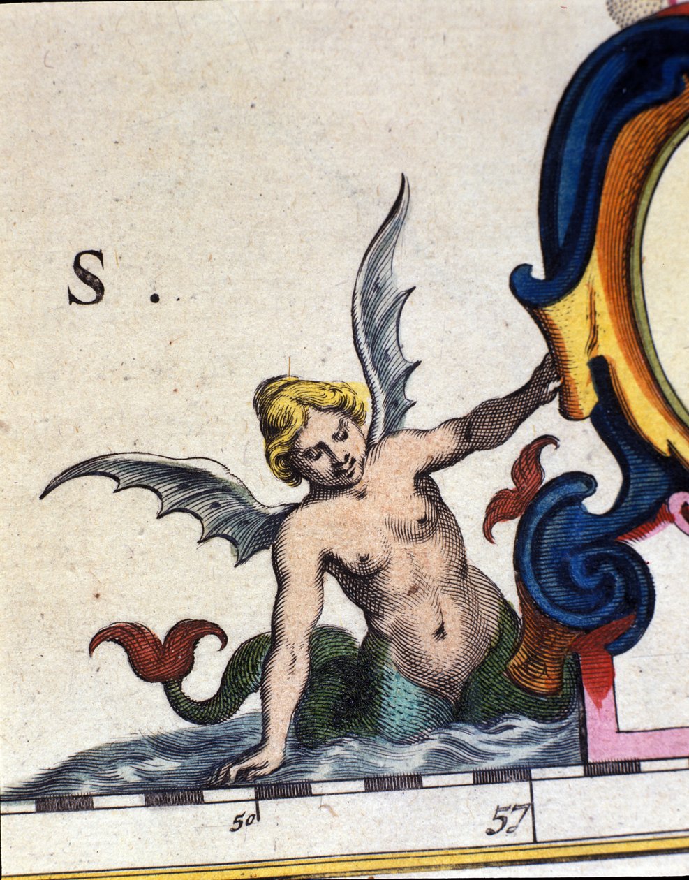 A sziréna csücske ábrázolása. Az 1642-es „” Atlas novus” részlete alkotó: Unknown artist