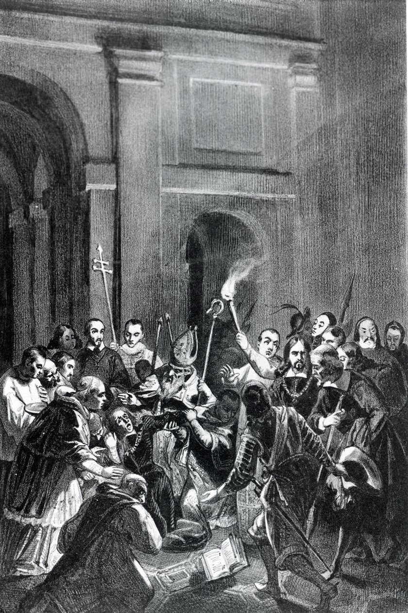 Ördögűzési jelenet ábrázolása. 19. századi illusztráció. alkotó: Unknown artist