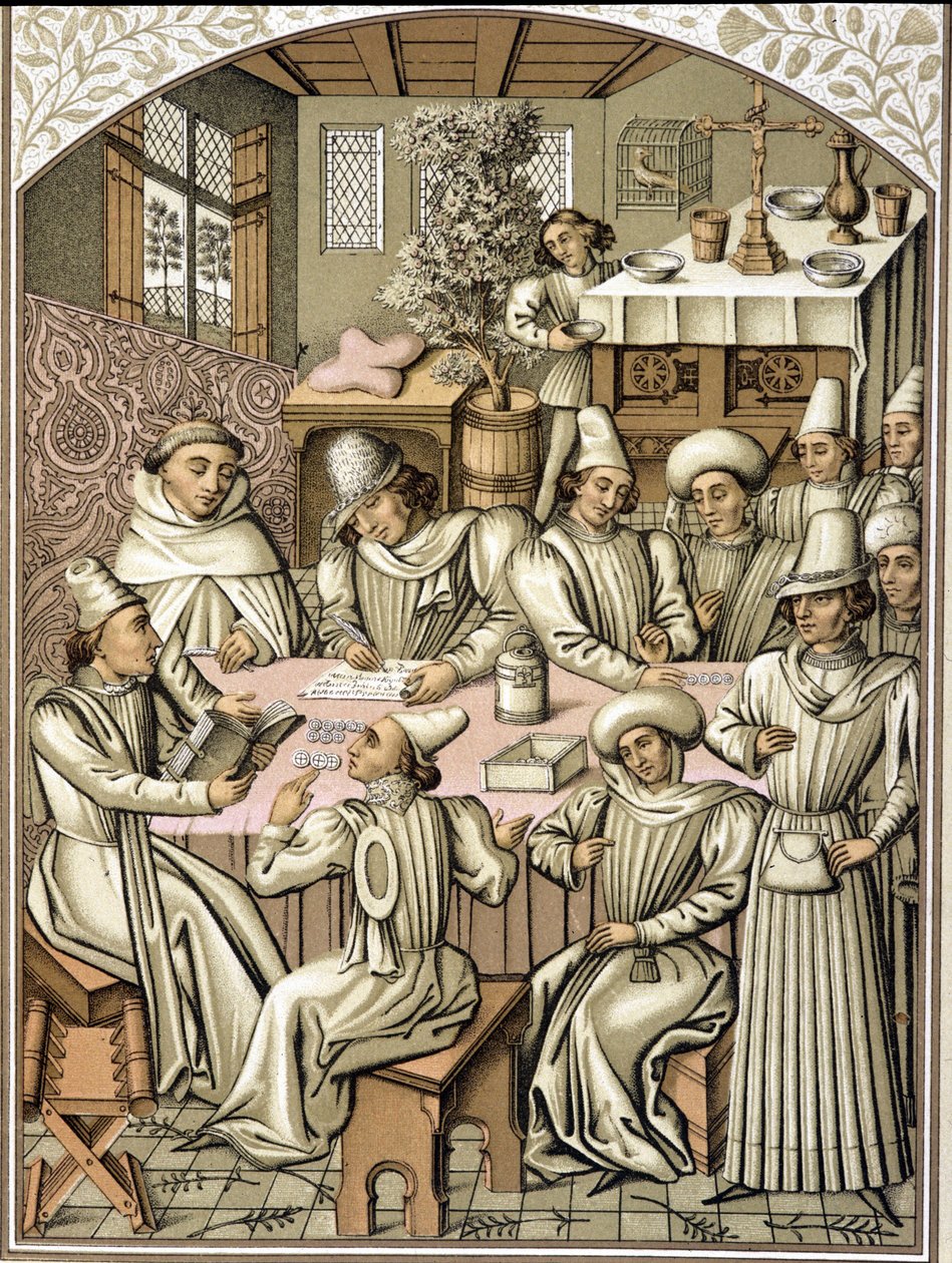 A köztisztviselők ábrázolása a XIV. kromolitográfia a „Dio e Nostra Signora” konfraternitás számadáskönyvéből” alkotó: Unknown artist
