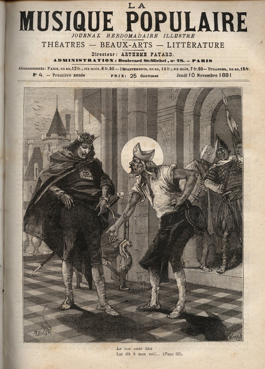 Az I. Dagobert királyt (körülbelül 600-639) és Saint Eloi de Noyont (kb. 588-660) képviselő francia népszerű dal, a „King Dagobert” ábrázolása: „A jó Szent Eloi alkotó: Unknown artist