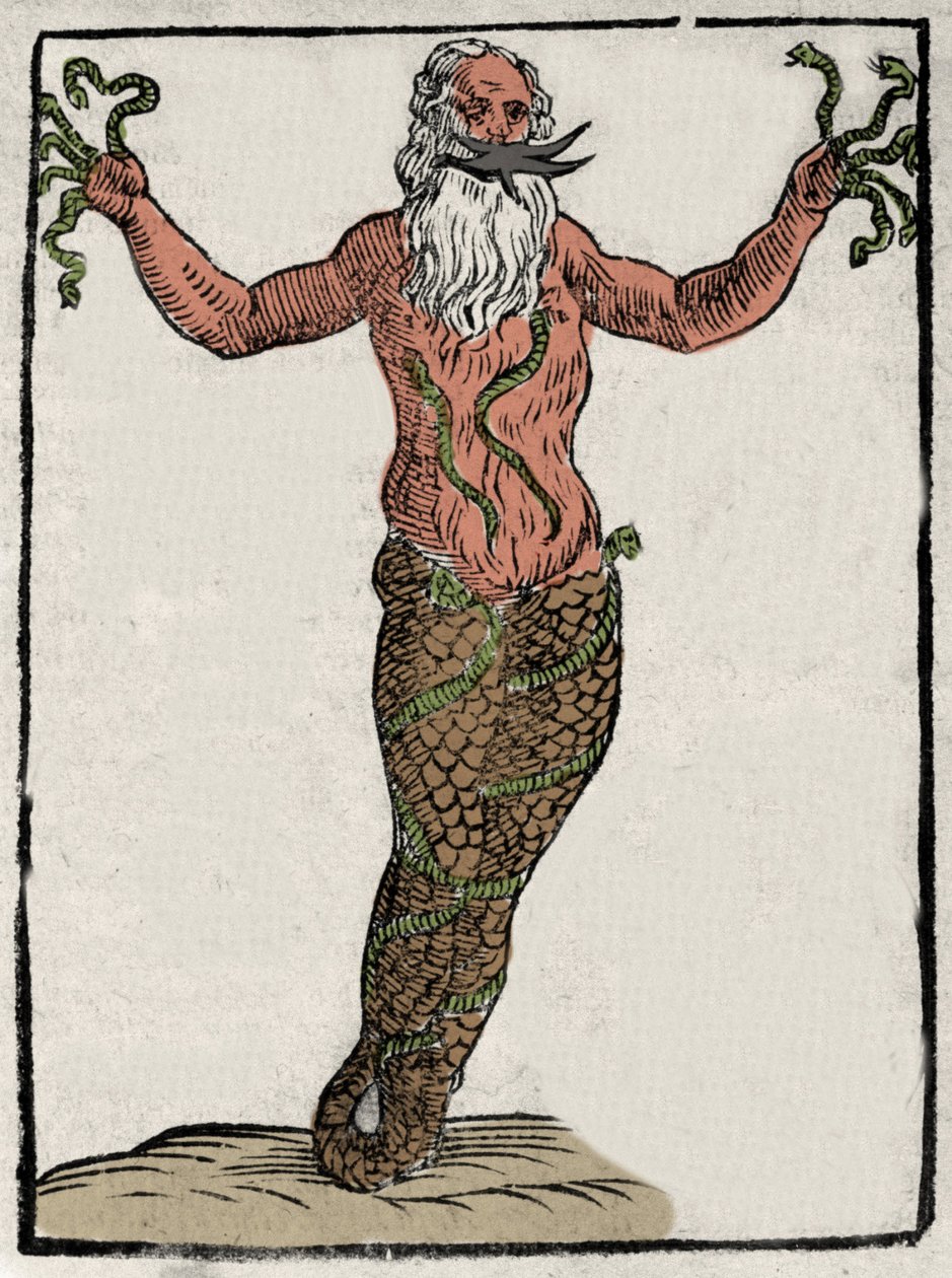 A görög Typhoon (vagy Typhee) isten ábrázolása. Metszet Natalia gróf "Mitológiája és meséiből". 1637 alkotó: Unknown artist