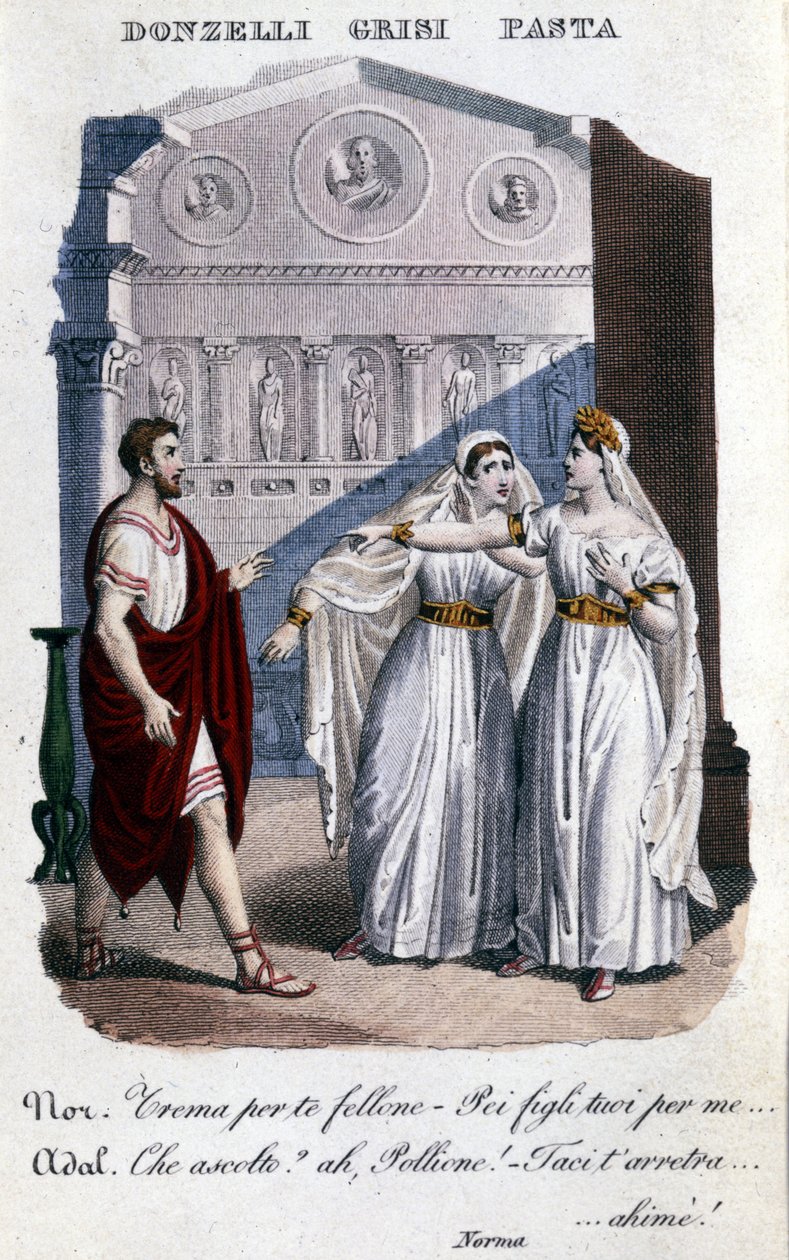 Vincenzo Bellini (1801 - 1835) „” La Norma ”” első ábrázolásának tolmácsainak ábrázolása: balról jobbra Domenico Donzelli (Pollione), Giuditta Grisi (Adalgisa) és Giuditta Pasta (Norma). 1833. alkotó: Unknown artist