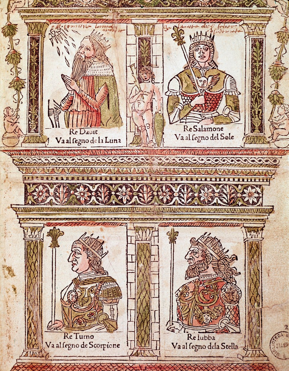 A Királyok oldalának ábrázolása: Dávid király, Salamon király, Turno király és Lubba király (Királyok lapja) 1496) költő és humanista alkotó: Unknown artist