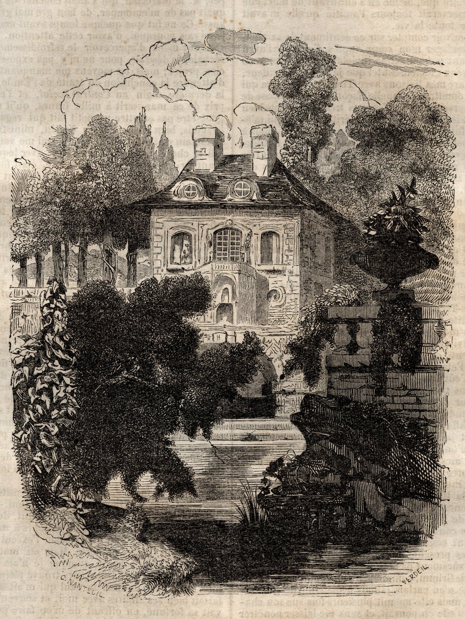 Rousseau rezidenciája Saint-Pierre szigetén (St. Petersinsel) Bern - Svájc - Illusztráció Jean-Jacques (Jean Jacques) Rousseau (1712-1778) „” vallomásaihoz” - 1849-es metszet alkotó: Unknown artist