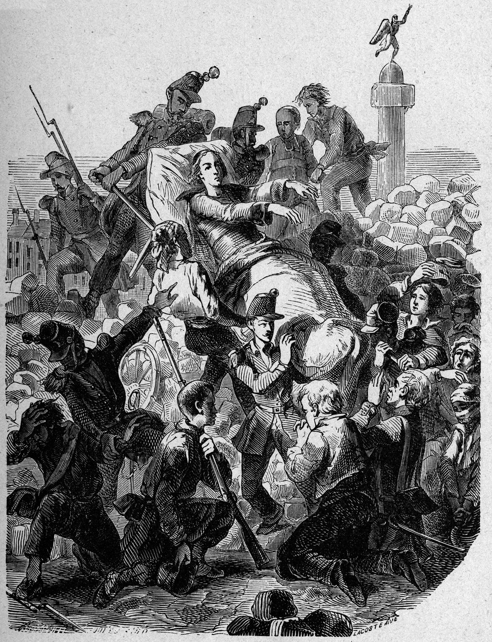 1848-as forradalom: "" Denis Affre érsek (1793-1848) megsebesíti és hordágyon viseli 1848-ban. alkotó: Unknown artist