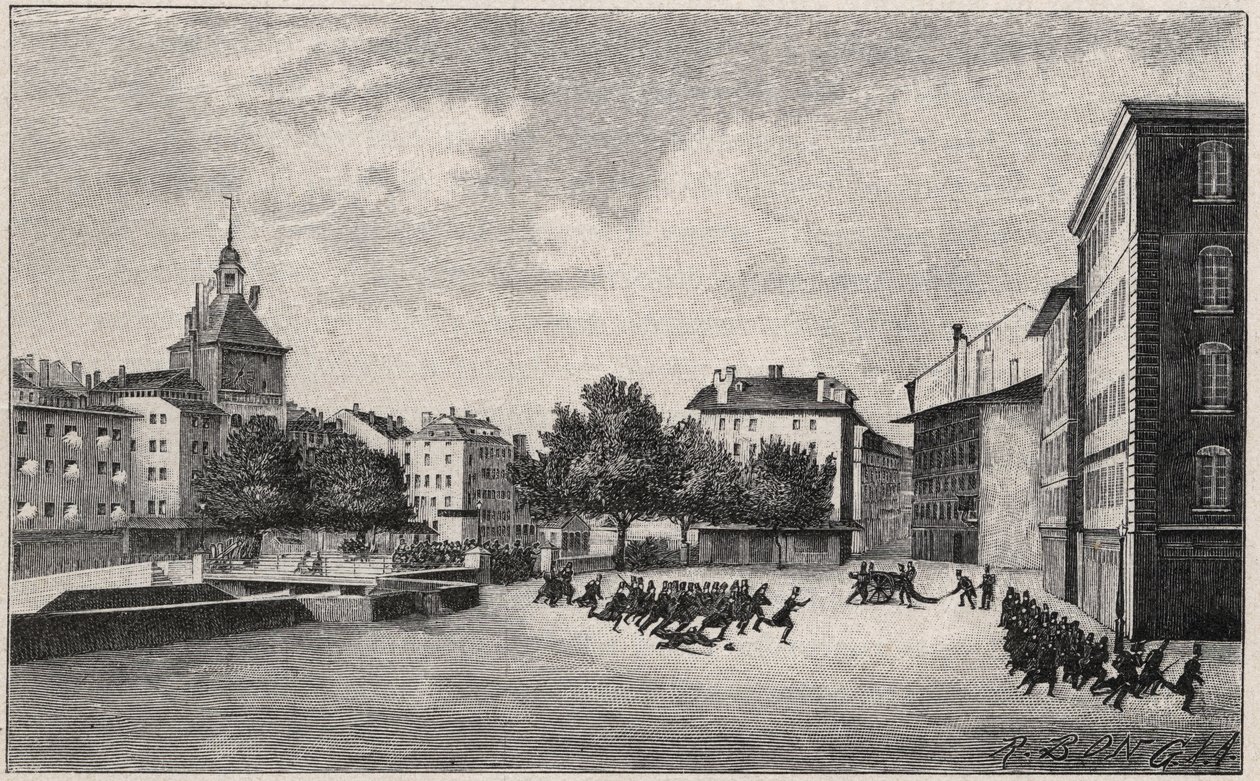 Genfi forradalom 1846. október 7. és 8. között (fazyst forradalom): St Gervais védelme 1846. október 7-én - Place de Bel Air és Ponts-de-l