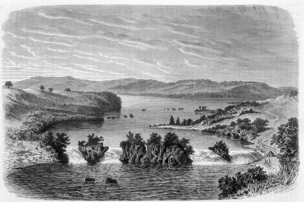 Ripon-vízesés, a Nílus, amely kilép a Viktória-tóból – a Tour du Monde-ban alkotó: Unknown artist