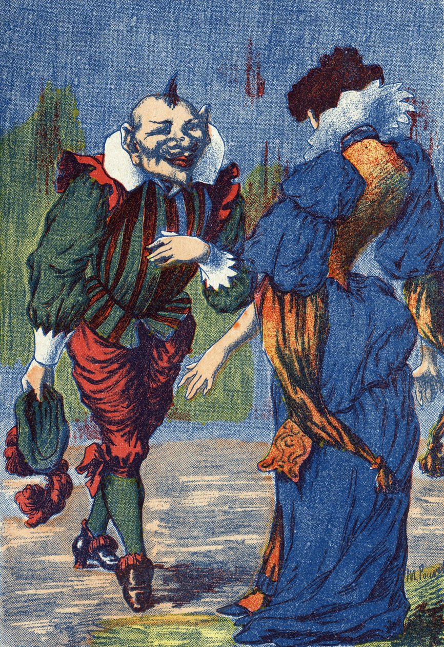 Riquet ismét bemutatkozik a hercegnőnek. Illusztráció a „Riquet a la houppe”-hoz, Charles Perrault (1628-1703) francia író meséje. Névtelen illusztráció. Képek Marcel Vagne, Jarville Nancy, dátum nélküli (19. század vége). alkotó: Unknown artist