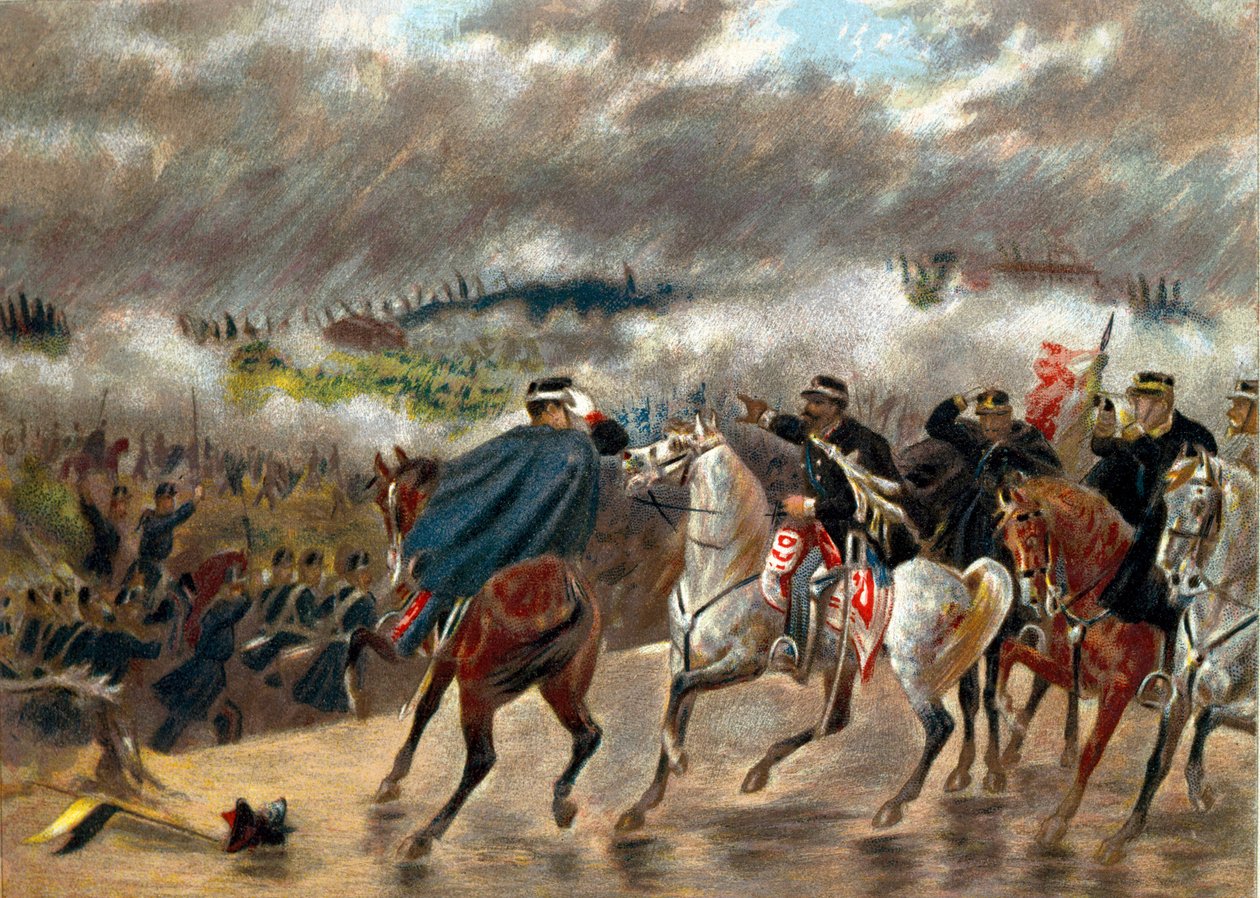Risorgimento – olasz hadjárat (1859): II. Victor Emmanuel (Vittorio Emanuele II) (Victor-Emmanuel) (1820-1878) a San Martino-i csata során a piemonti csapatokat az osztrák hadsereg ellen vezette 1859.06.24-én. Magángyűjtemény alkotó: Unknown artist