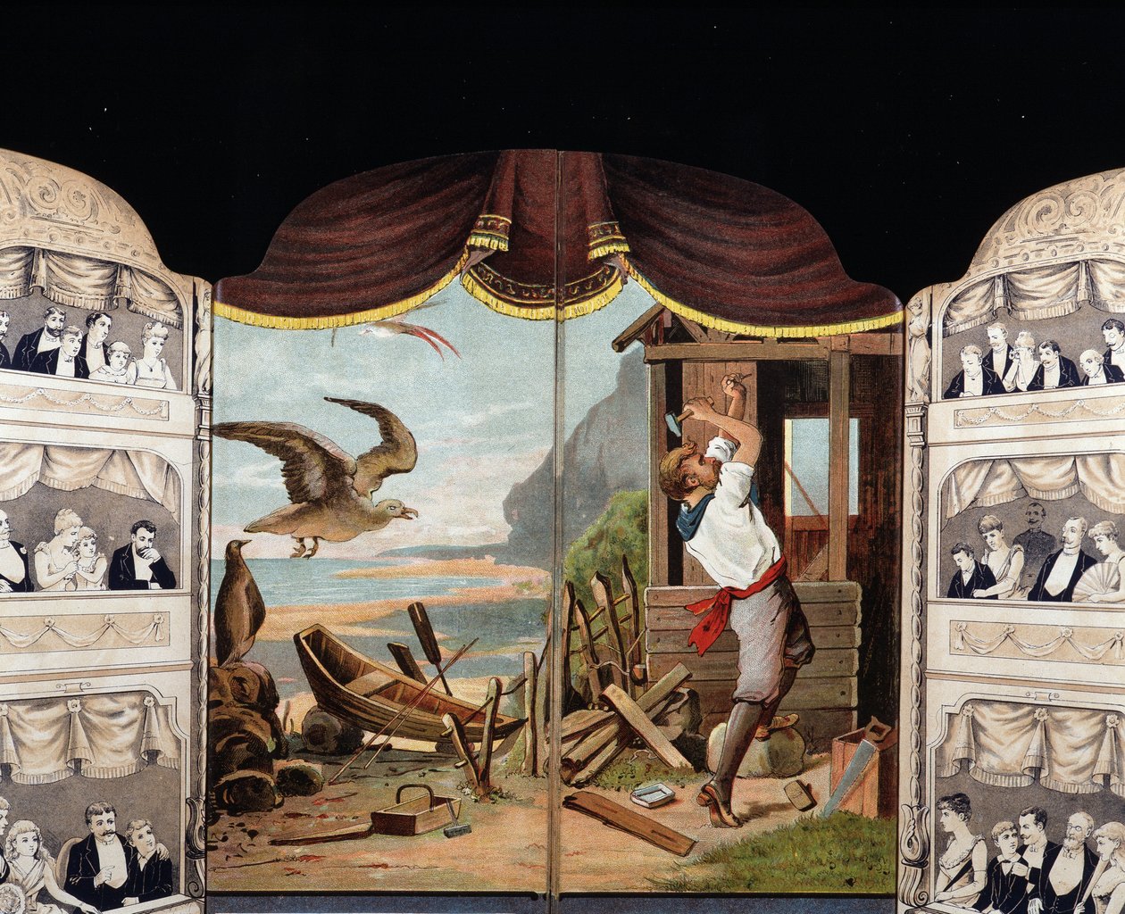 Robinson Crusoe építi a kabinját, 1890 körül. Roman Daniel de Foe vagy Defoe (1660 - 1731) alkotó: Unknown artist