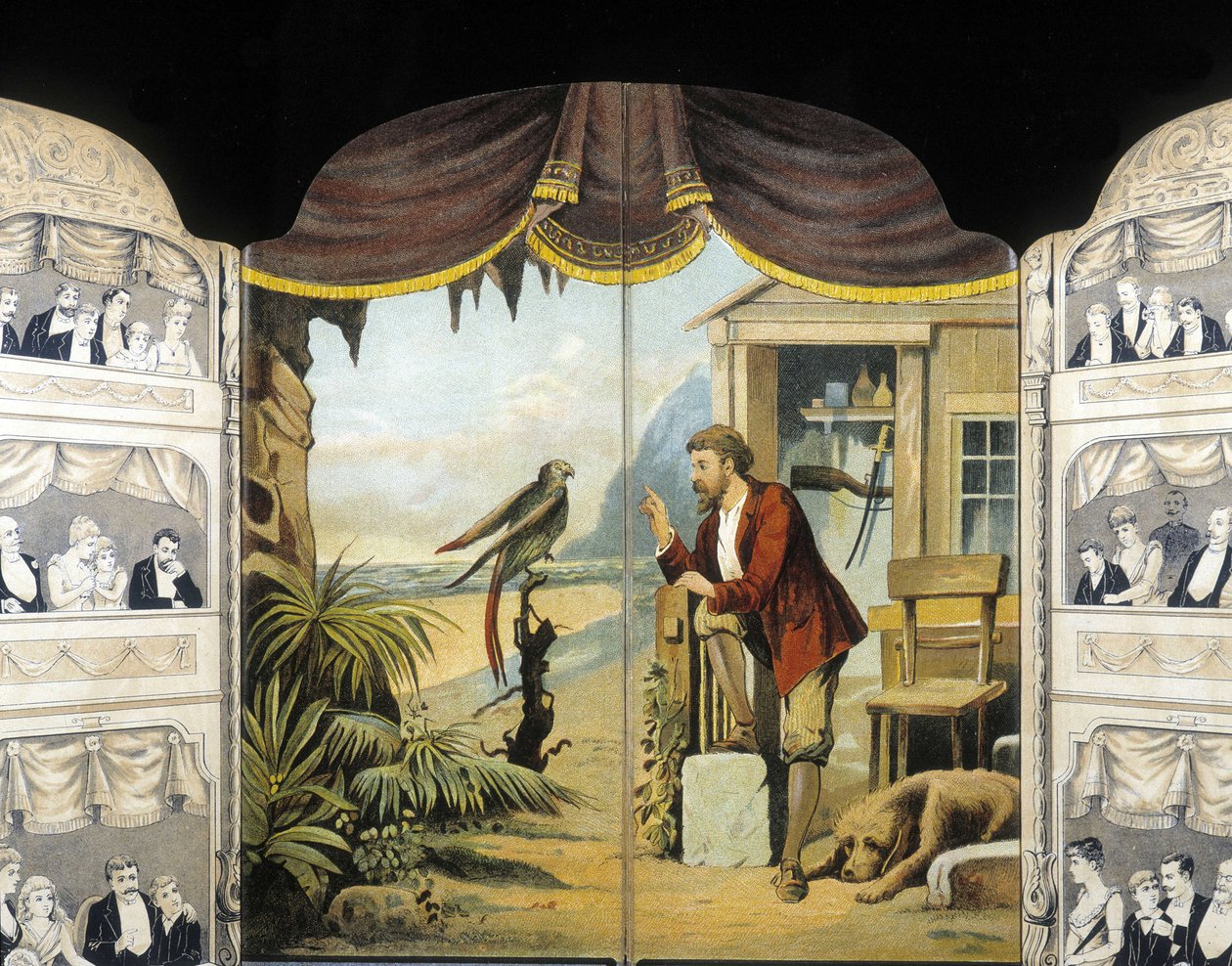 Robinson Crusoe a papagájával, 1890 körül. Roman Daniel de Foe vagy Defoe (1660-1731) alkotó: Unknown artist