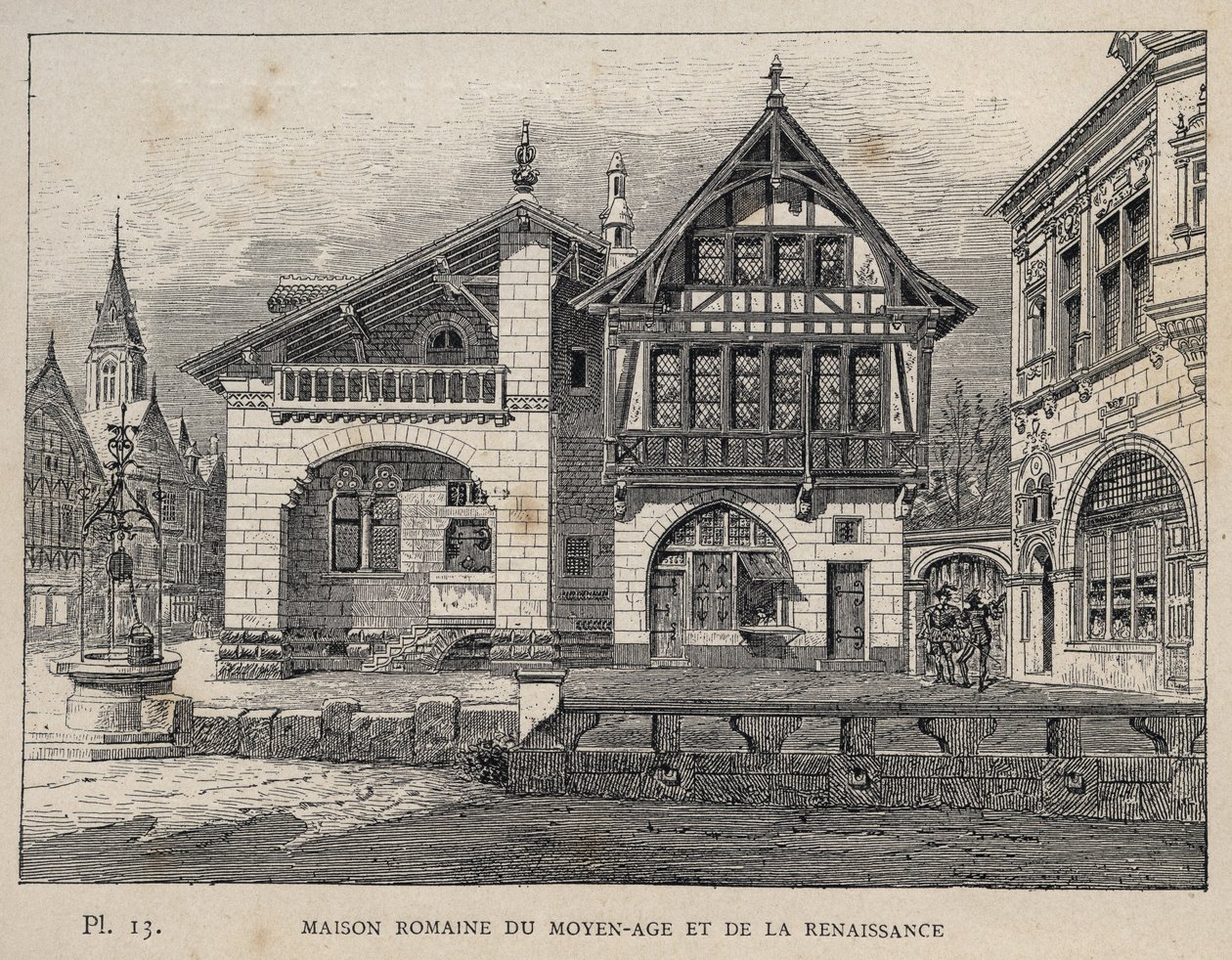 Középkori és reneszánsz római ház – 1889-es metszet az „Emberi lakhatás története az 1889-es egyetemes kiállításon, Charles GARNIER úr – Librairie centrale des beaux-arts Paris 1889” c. alkotó: Unknown artist