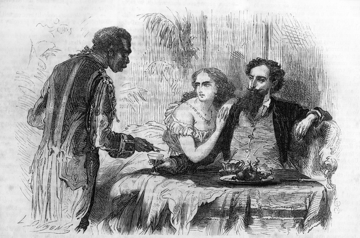 Római sorozat: „Párizsi puritánok”, Paul Bocage (1824-1887). – A néger hozta Robertnek a névjegykártyát. Metszet „Les bons romances”-ba alkotó: Unknown artist
