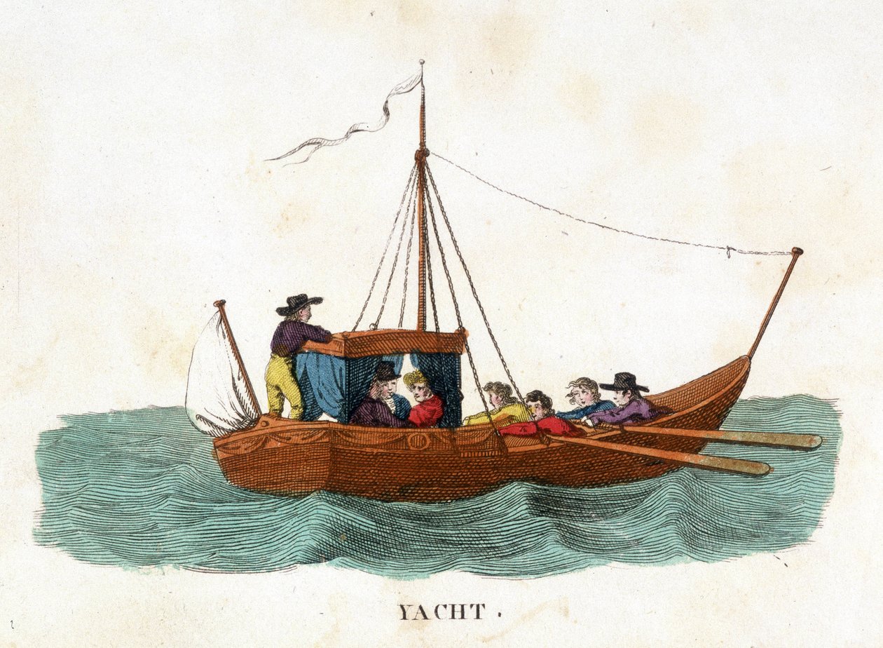 Egy pár romantikus sétája egy jachton. alkotó: Unknown artist