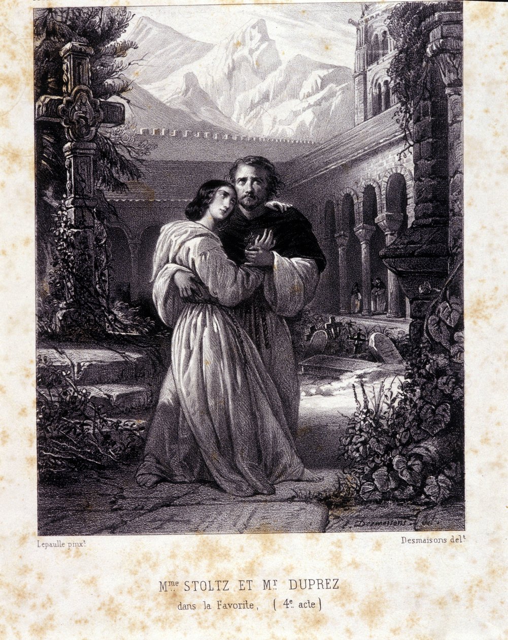 Rosina Stoltz és Gilbert Duprez Gaetano Donizetti „A kedvenc” IV. felvonásában. 1840. alkotó: Unknown artist