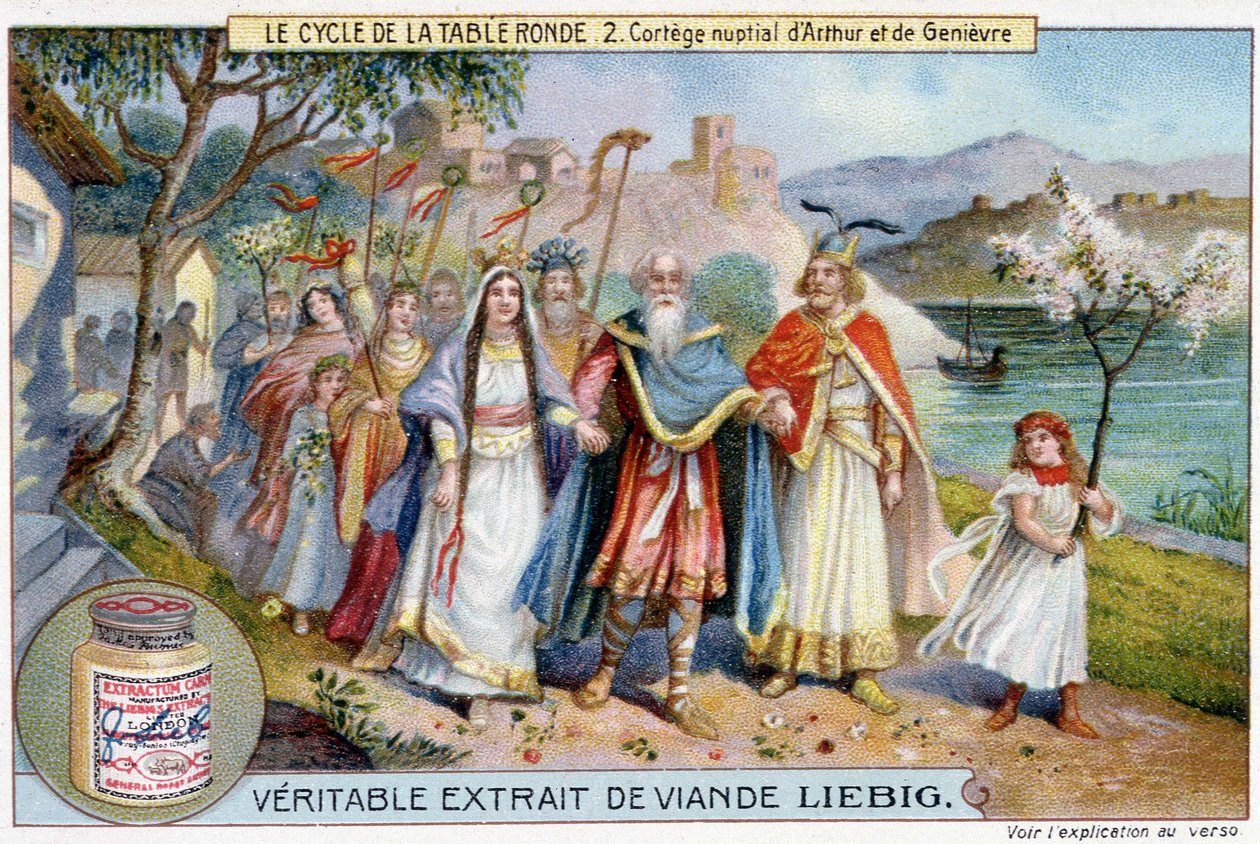 Kerekasztal-ciklus (2): Arthur király és Boróka menyasszonyi körmenete, Liebig Chromolithography, sd. 19. század alkotó: Unknown artist