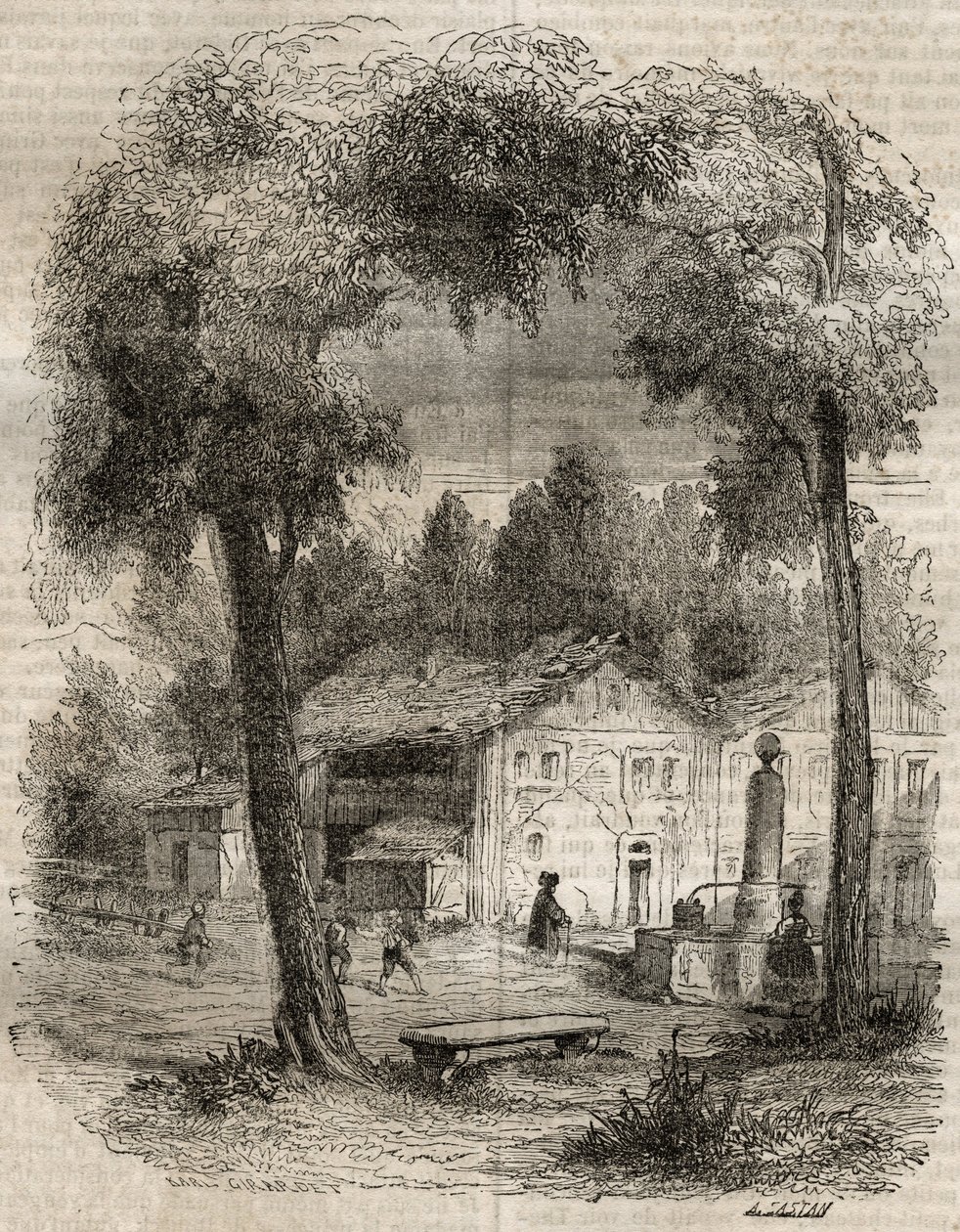 Rousseau a Motiers (Neuchatel kanton) - Illusztráció Jean-Jacques (Jean Jacques) Rousseau (1712-1778) „” vallomásaihoz” - 1849-es metszet alkotó: Unknown artist