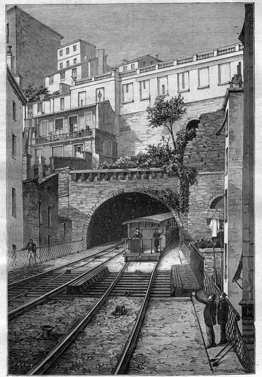 Vasúti útvonal Lyonból Fourviere-be – metszet a „Journal des voyages”-be, 1884 alkotó: Unknown artist
