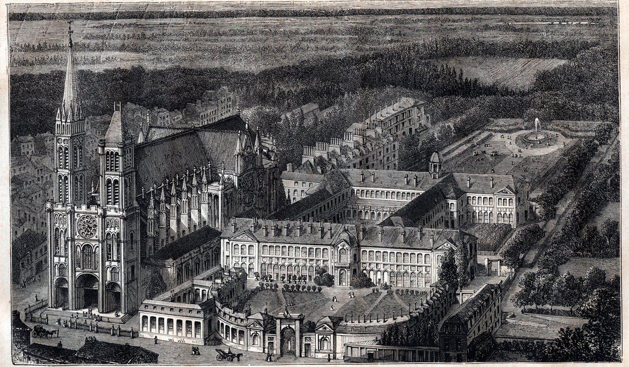 Saint-Louis királyi ház (a Becsületlégió Nevelési Háza) Saint Denisben, a katedrális közelében - Metszet 1867 körül alkotó: Unknown artist