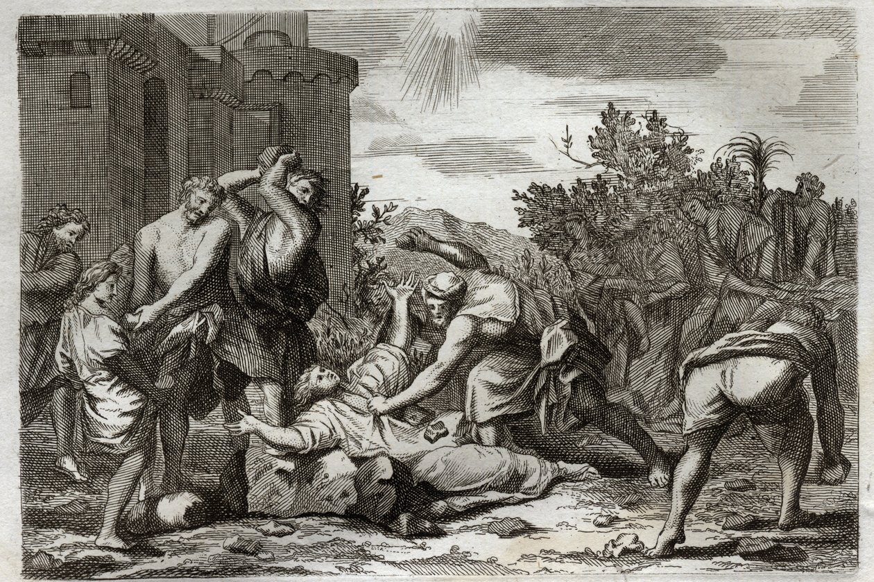Royaumont Biblia, Újszövetség: Szent István első keresztény vértanú halála megkövezéssel. Illusztráció 1811-ből. alkotó: Unknown artist