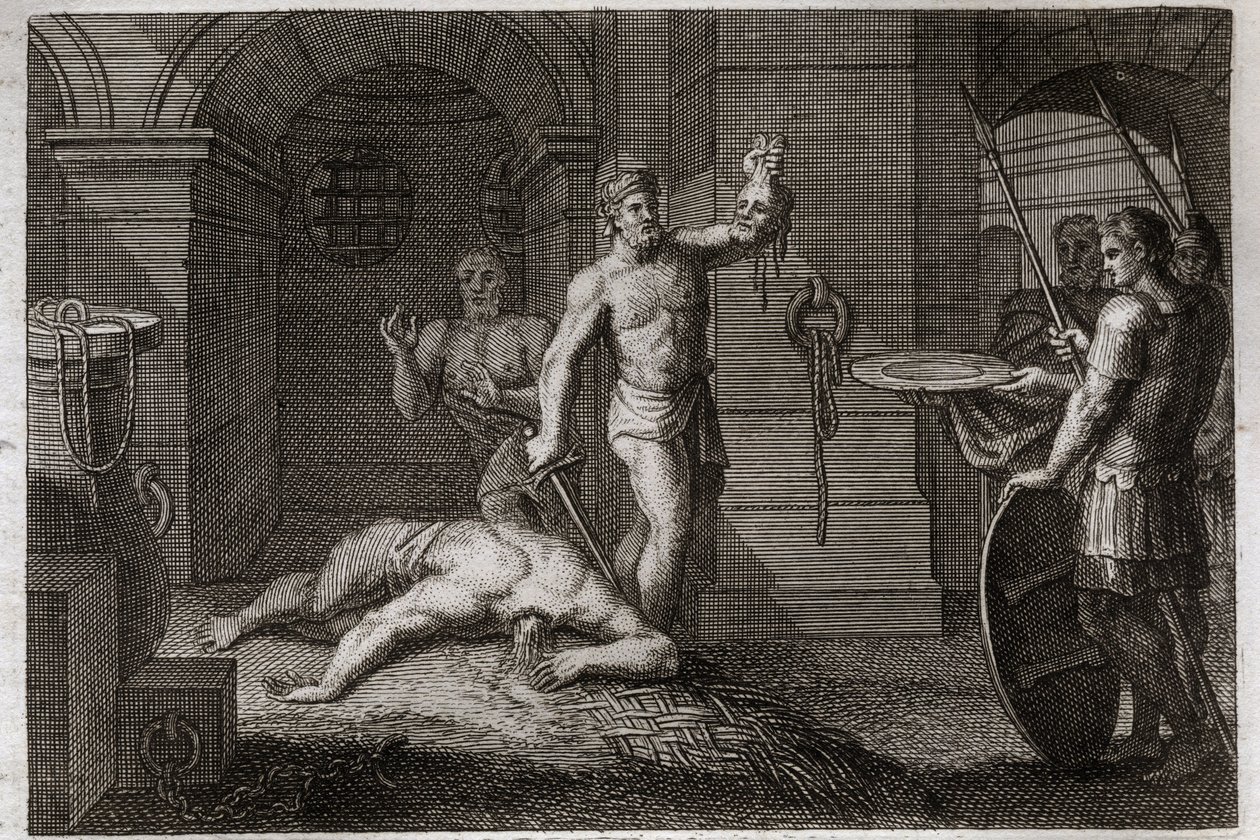 Royaumont Biblia, Újszövetség: Keresztelő Szent János dekollációja. Az egyik egy fennsíkra hajtja a fejét. Illusztráció 1811-ből. alkotó: Unknown artist