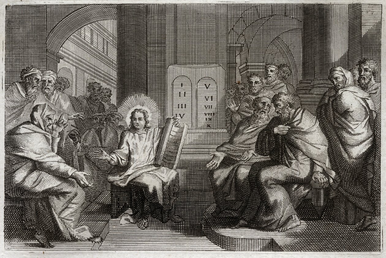 Royaumont Biblia, Újszövetség: Jézus a templomban az orvosok között. alkotó: Unknown artist