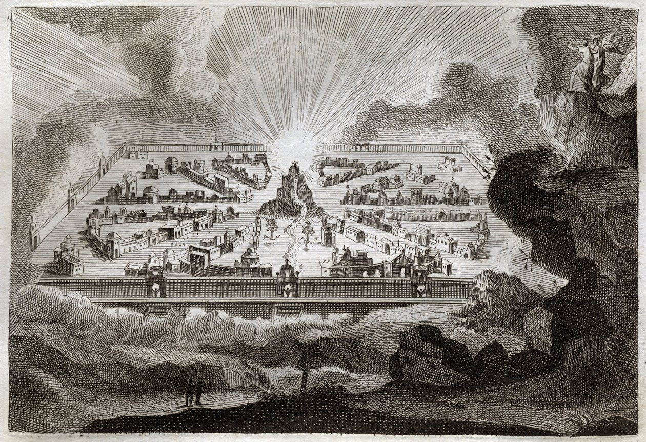 Royaumont Biblia, Újszövetség: Új Jeruzsálem. Az angyal Új Jeruzsálemet mutatja be Szent Jánosnak. Illusztráció 1811-ből. alkotó: Unknown artist