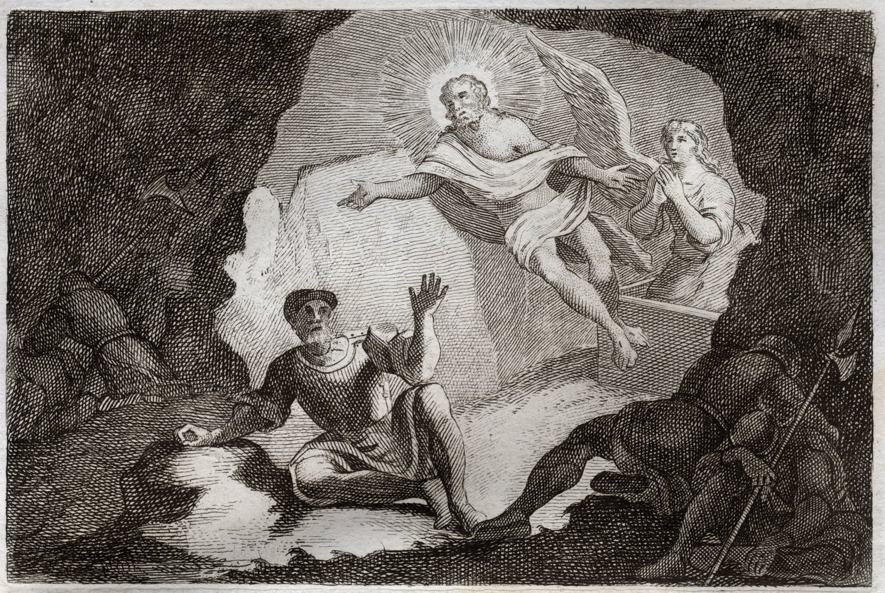 Royaumont Biblia, Újszövetség: Feltámadás. Jézus Krisztus feltámad sírjából az elaludt római katonák félelme alatt. Illusztráció 1811-ből (metszet) alkotó: Unknown artist