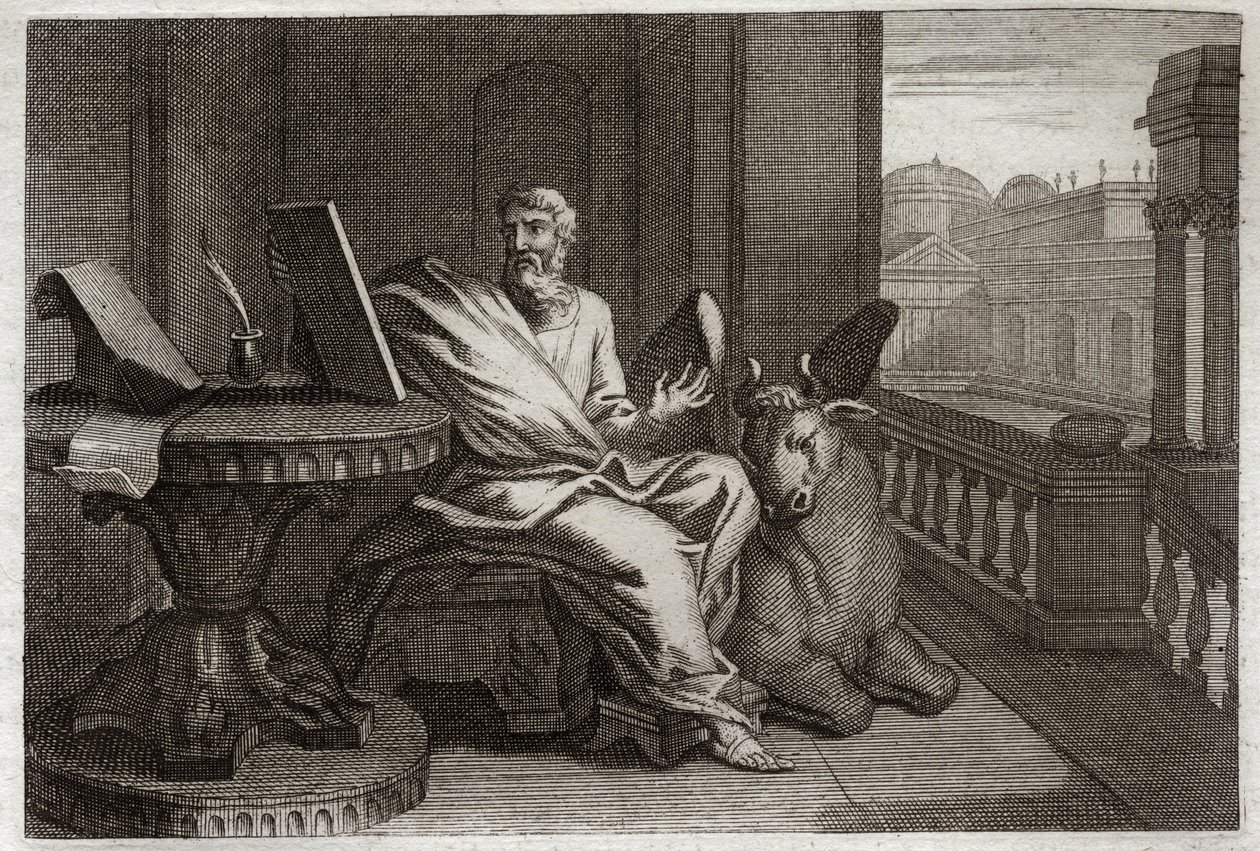 Royaumont Biblia, Újszövetség: Szent Lukács evangélista a bikával. Illusztráció 1811-ből. alkotó: Unknown artist