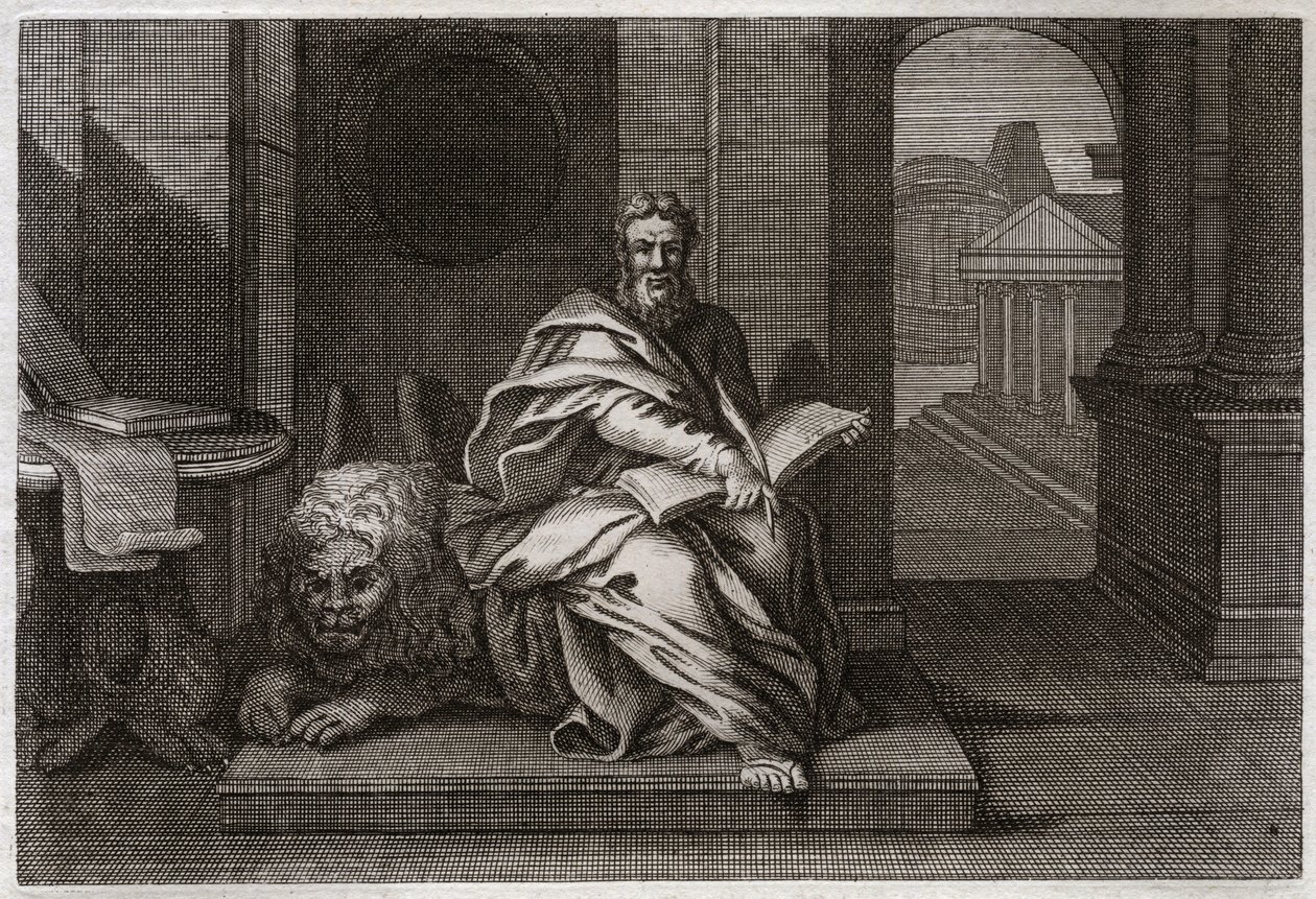 Royaumont Biblia, Újszövetség: Szent Márk evangélista az oroszlánnal. Illusztráció 1811-ből. alkotó: Unknown artist