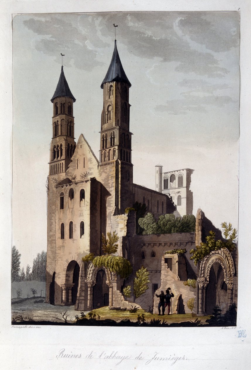 A Jumieges apátság romjai – Dr. Ferrario „” A régi és modern viselet” című darabjában, szerk. Milánó alkotó: Unknown artist