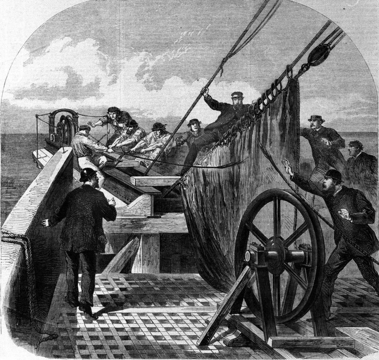 A Great Eastern hajó fedélzetén a transzatlanti távírókábel szakadása transzatlanti távírókábel réteggé alakult Európa és Amerika között, a kábel elszakadása 1865-ben alkotó: Unknown artist