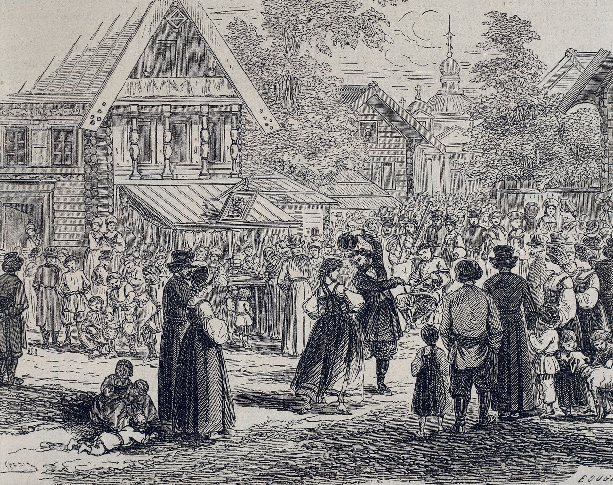 Oroszország (19. század). Fesztivál egy faluban. 1879 (metszet) alkotó: Unknown artist