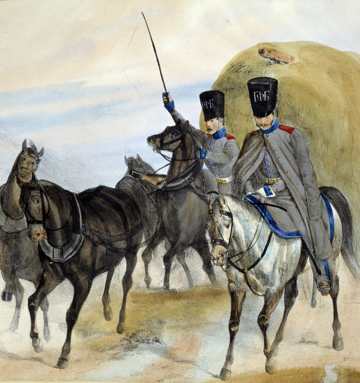 Orosz kozákok - rajz, deb. 19. század alkotó: Unknown artist