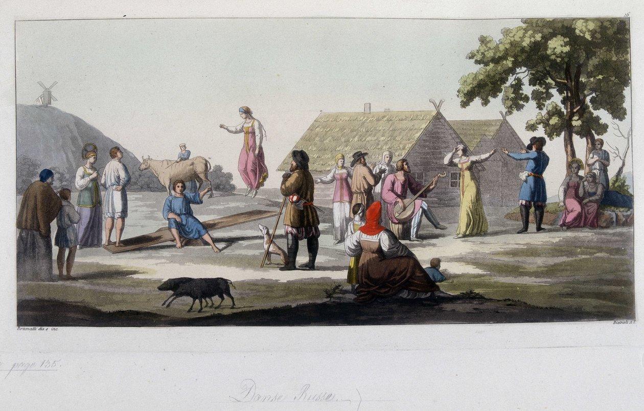 Orosz tánc és játék. „A régi és modern kosztümben” 1819-1820, Ferrario. alkotó: Unknown artist