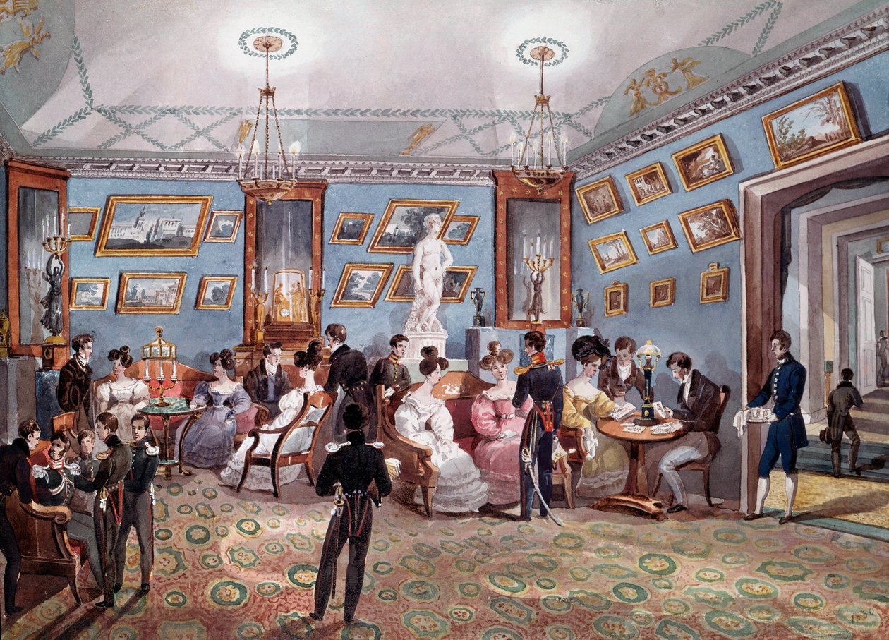 Orosz társadalom: társadalmi vásár Szentpéterváron. Litográfia 1830 körül. Szentpétervár, Ermitázs Könyvtár alkotó: Unknown artist