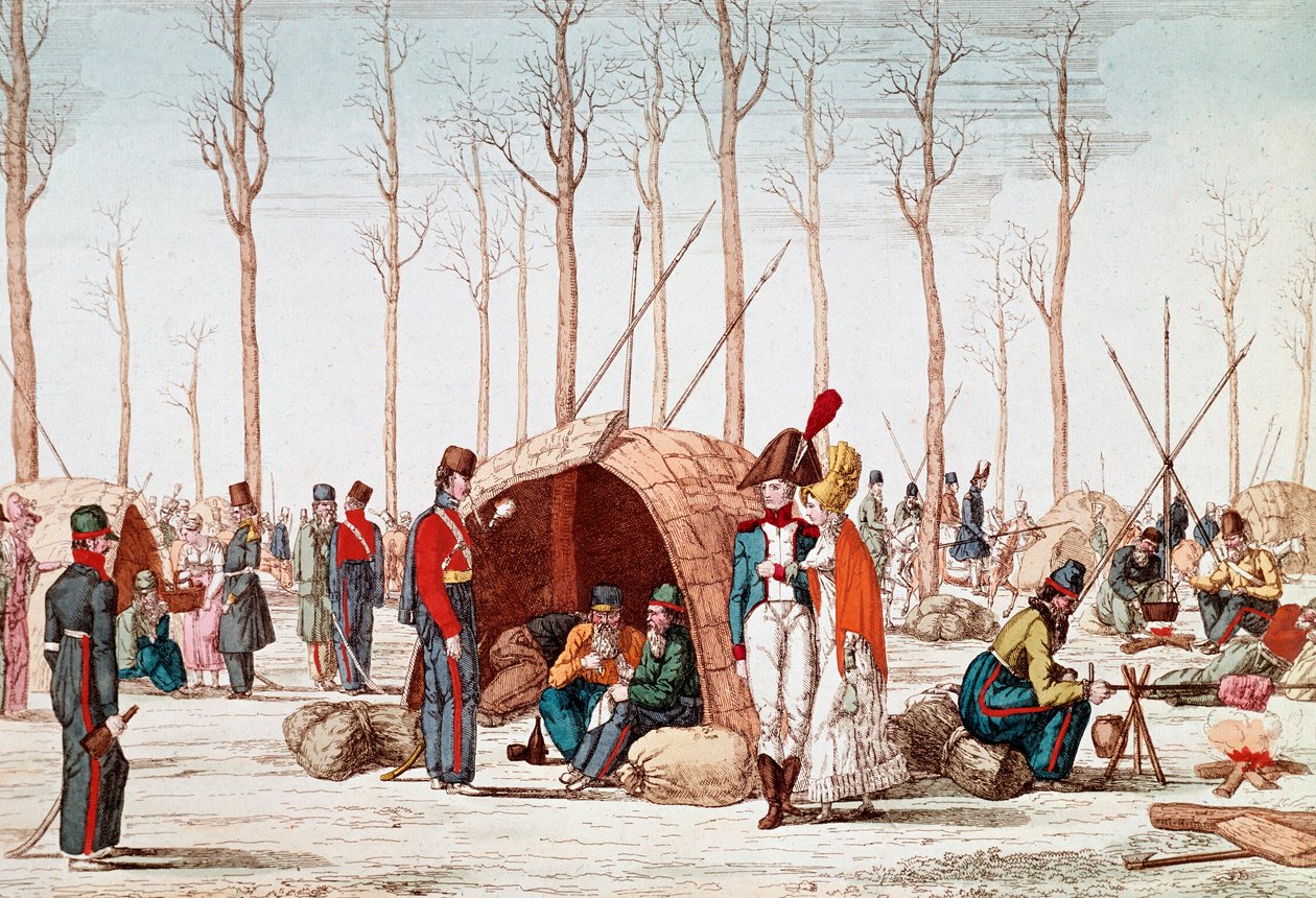 Orosz katonák a Champs-Elysees-n, Párizs, Franciaország, 1814. március 31. (metszet) alkotó: Unknown artist