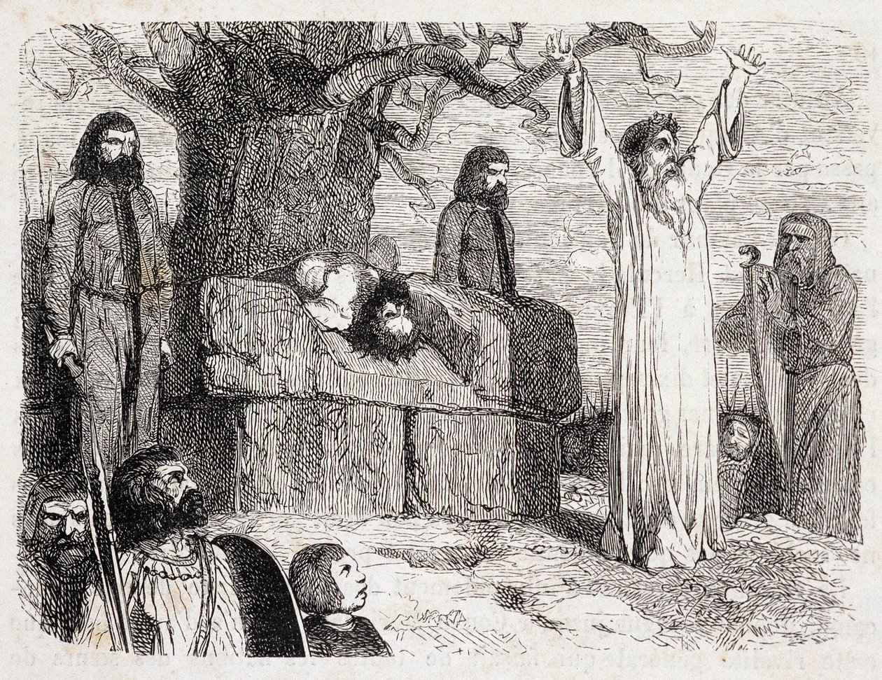 Emberáldozat druidáktól – Pitre-Chevalier (Pitre Chevalier) „Ancient and Modern Bretagne” című könyvében, szerkesztette W. Coquebert alkotó: Unknown artist