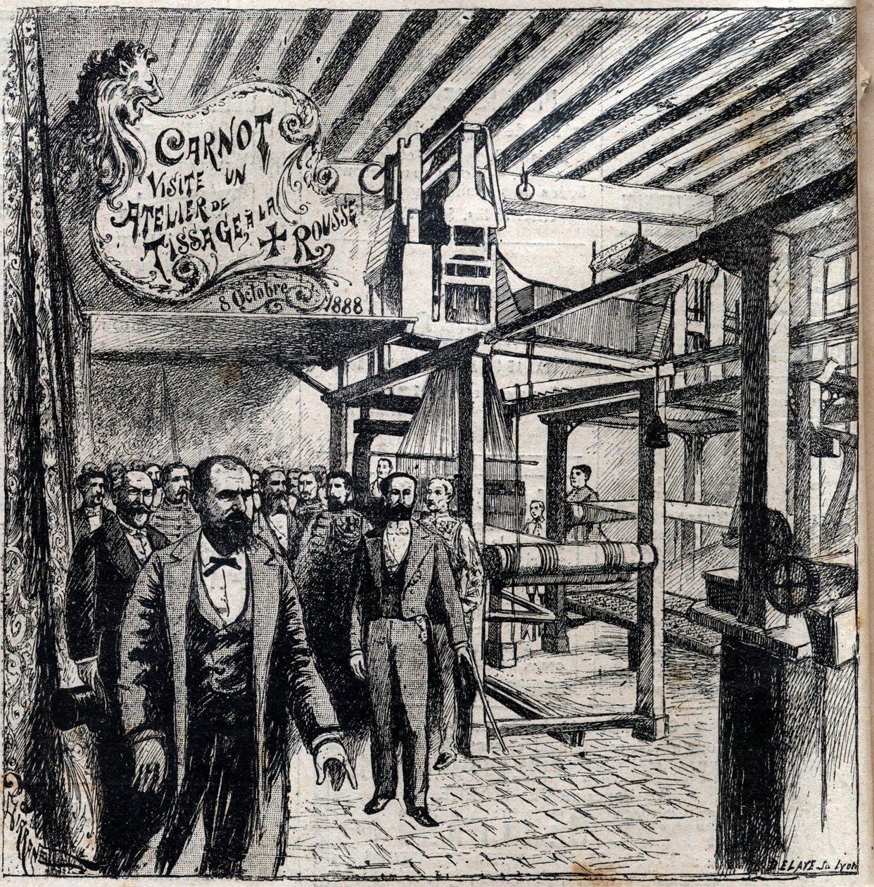 Sadi Carnot (1837-1894) meglátogat egy műhelyt Canutban, október 8-án alkotó: Unknown artist