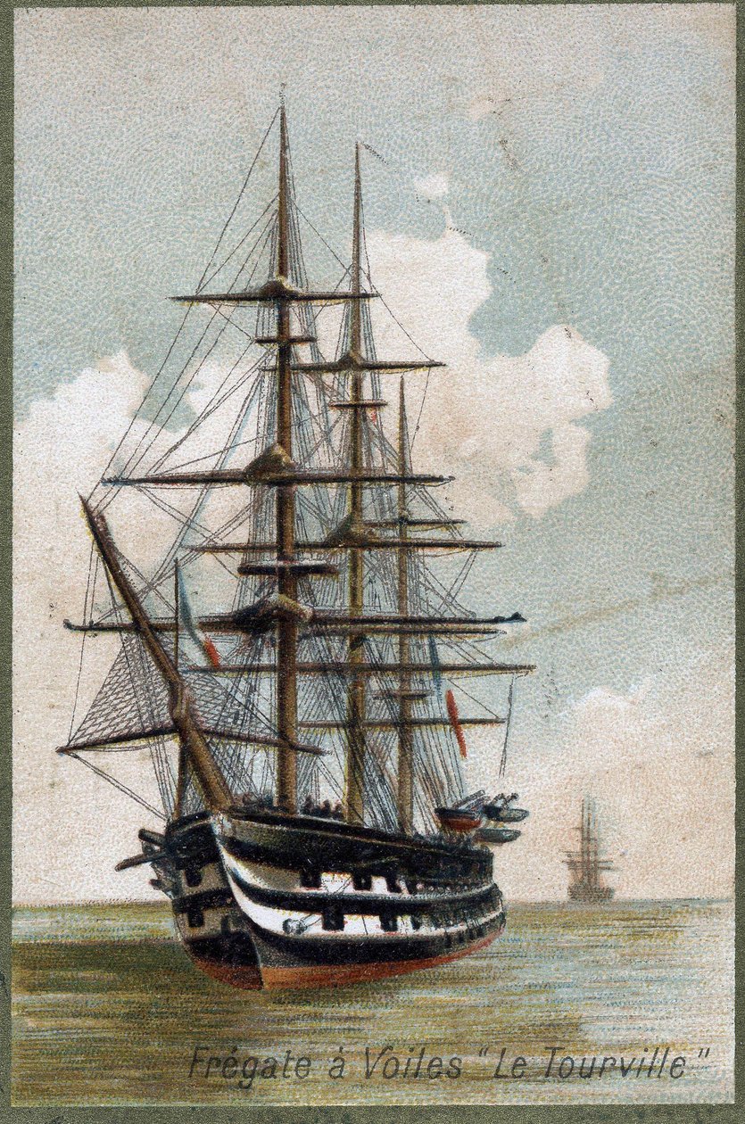 Vitorlás fregatt „” Le tourville””” 1787-ben. 19. századi kromolitográfia. alkotó: Unknown artist