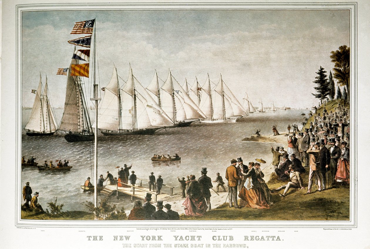Vitorlás regate a New York-i jachtklubban 1844-ben (19. századi nyomat) alkotó: Unknown artist
