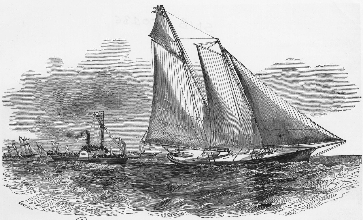 Vitorlázás: Amerika a Cowes-regattákon a verseny élére - metszet, Bibl. des arts deco alkotó: Unknown artist